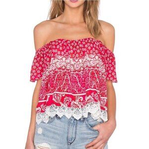 Lovers + Friends Floral Red and White Off-Shoulder Top